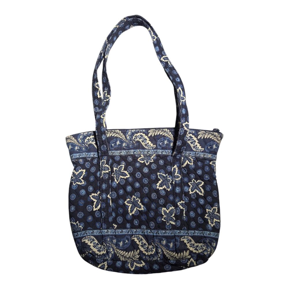 Vtg 1990s Vera Bradley Cornflower Navy Blue Floral Quilted Cotton Shoulder Bag - Picture 2 of 7